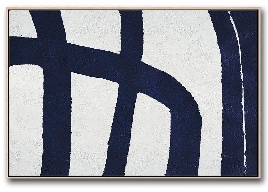 Horizontal Navy Painting Abstract Minimalist Art On Canvas 