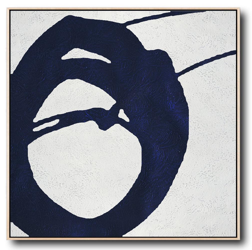 Buy Large Canvas Art Online - Hand Painted Navy Minimalist Painting On ...