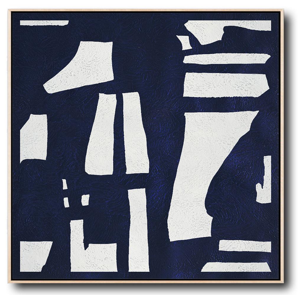 Buy Large Canvas Art Online - Hand Painted Navy Minimalist Painting On ...