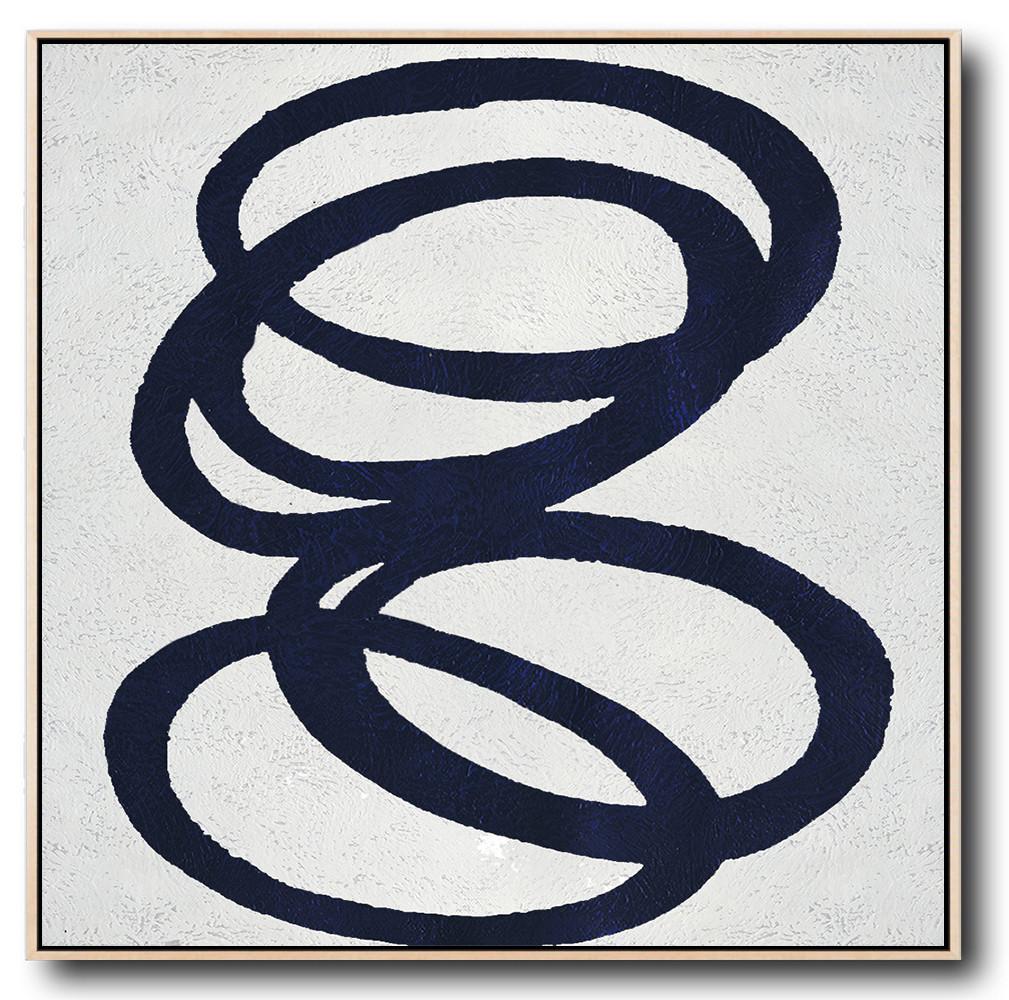 Minimalist Navy Blue And White Painting - Virtual Art Gallery Large