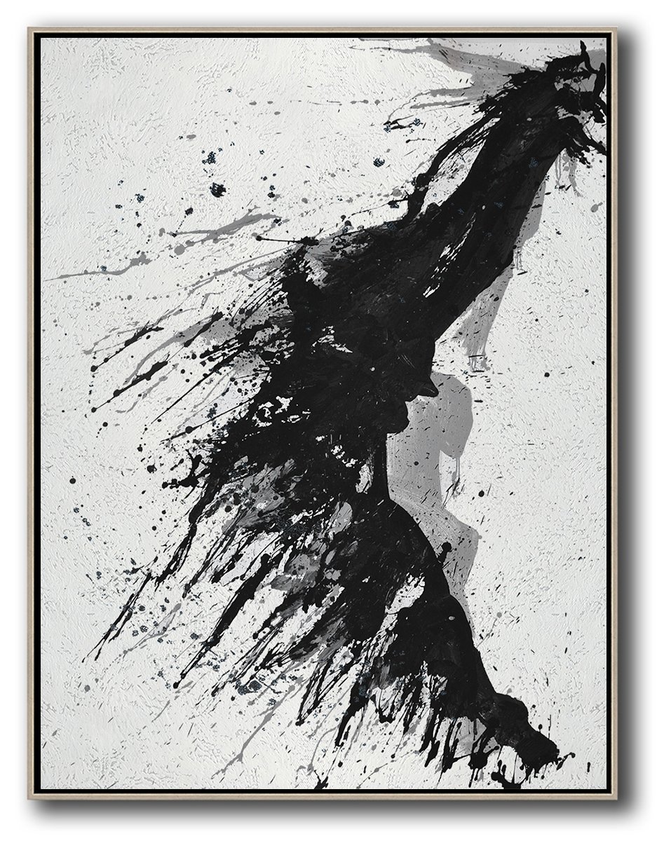 Minimalist Drip Painting On Canvas, Black, White, Grey,Acrylic Painting  Canvas Art #P1U3