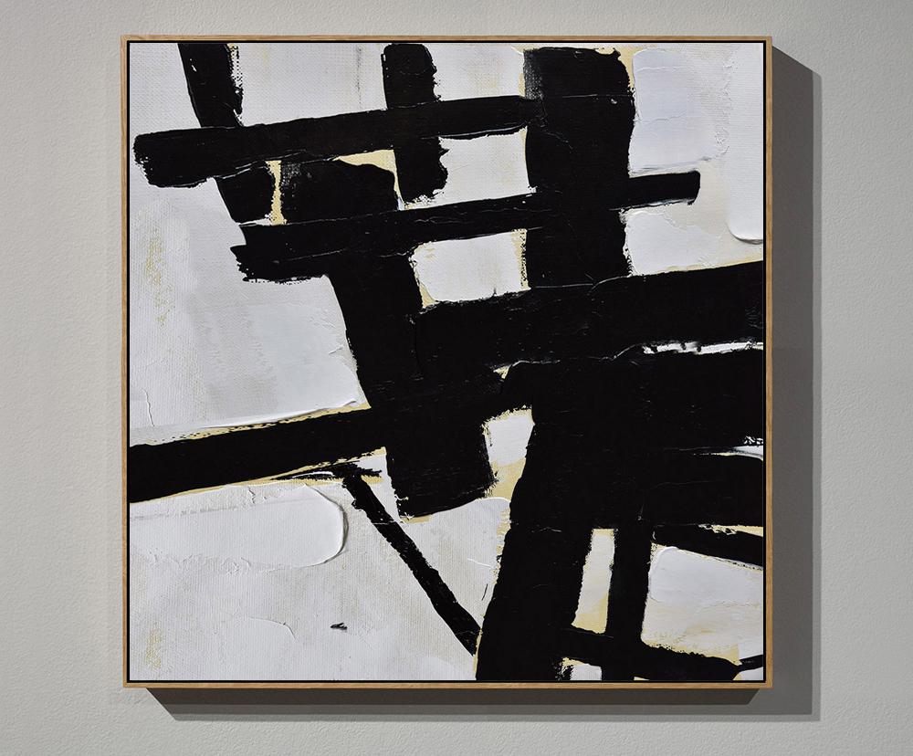 Minimalist Drip Painting On Canvas, Black, White, Grey,Acrylic Painting  Canvas Art #P1U3