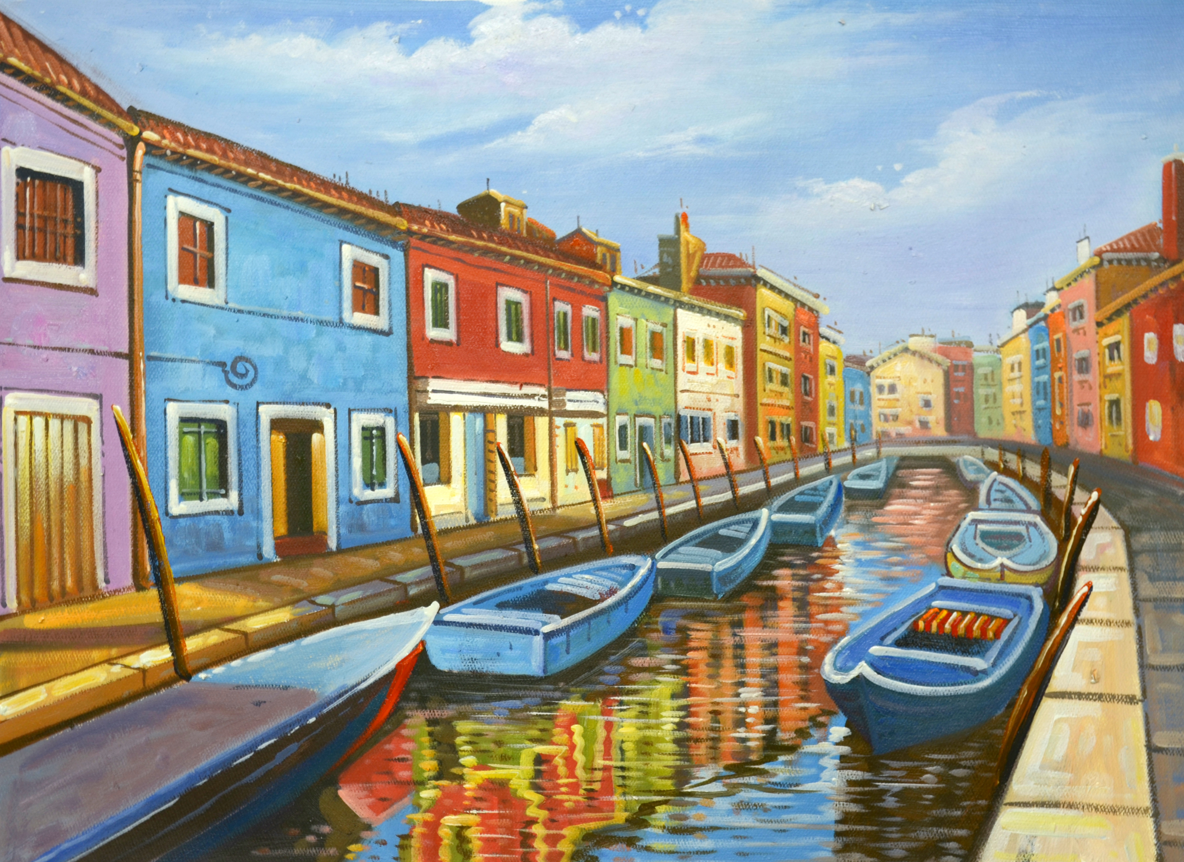 Painting Style Art Canvas-colorful Building Venice Painting Canvas